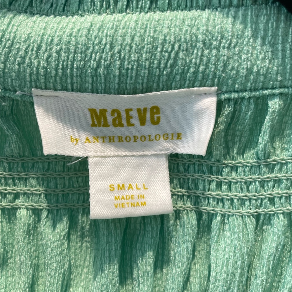 Maeve by Anthropologie Green Smocked Button-Front Ruffle Top – Size Small - Picture 4 of 5
